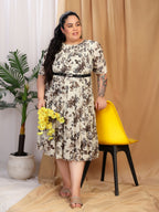 Floral Smocked Midi Dress (White)