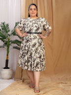 Floral Smocked Midi Dress (White)