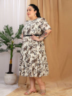 Floral Smocked Midi Dress (White)