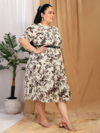 Floral Smocked Midi Dress (White)