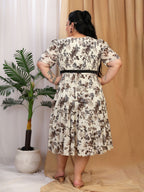 Floral Smocked Midi Dress (White)