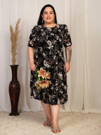 Floral Smocked Midi Dress (Black)