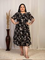 Floral Smocked Midi Dress (Black)