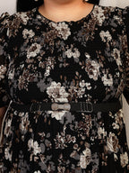 Floral Smocked Midi Dress (Black)
