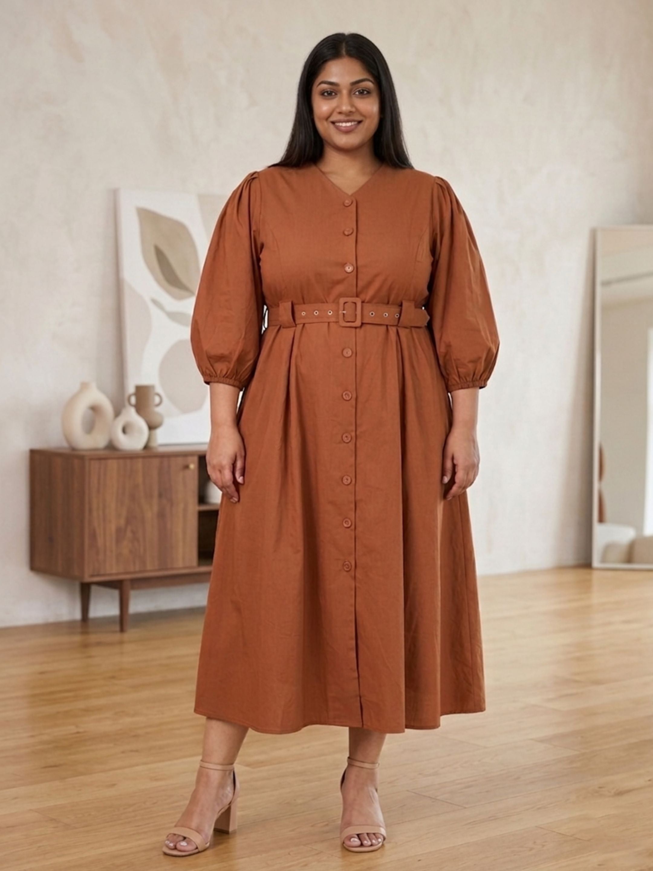 Brown Belted Beauty Dress