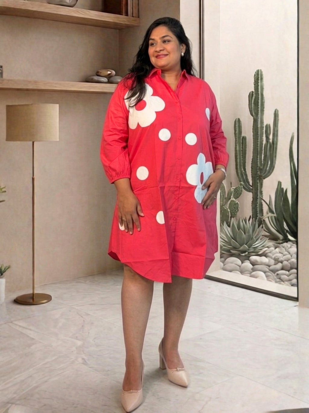 Bright Pink Bloom Dot Shirt Dress