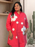 Bright Pink Bloom Dot Shirt Dress