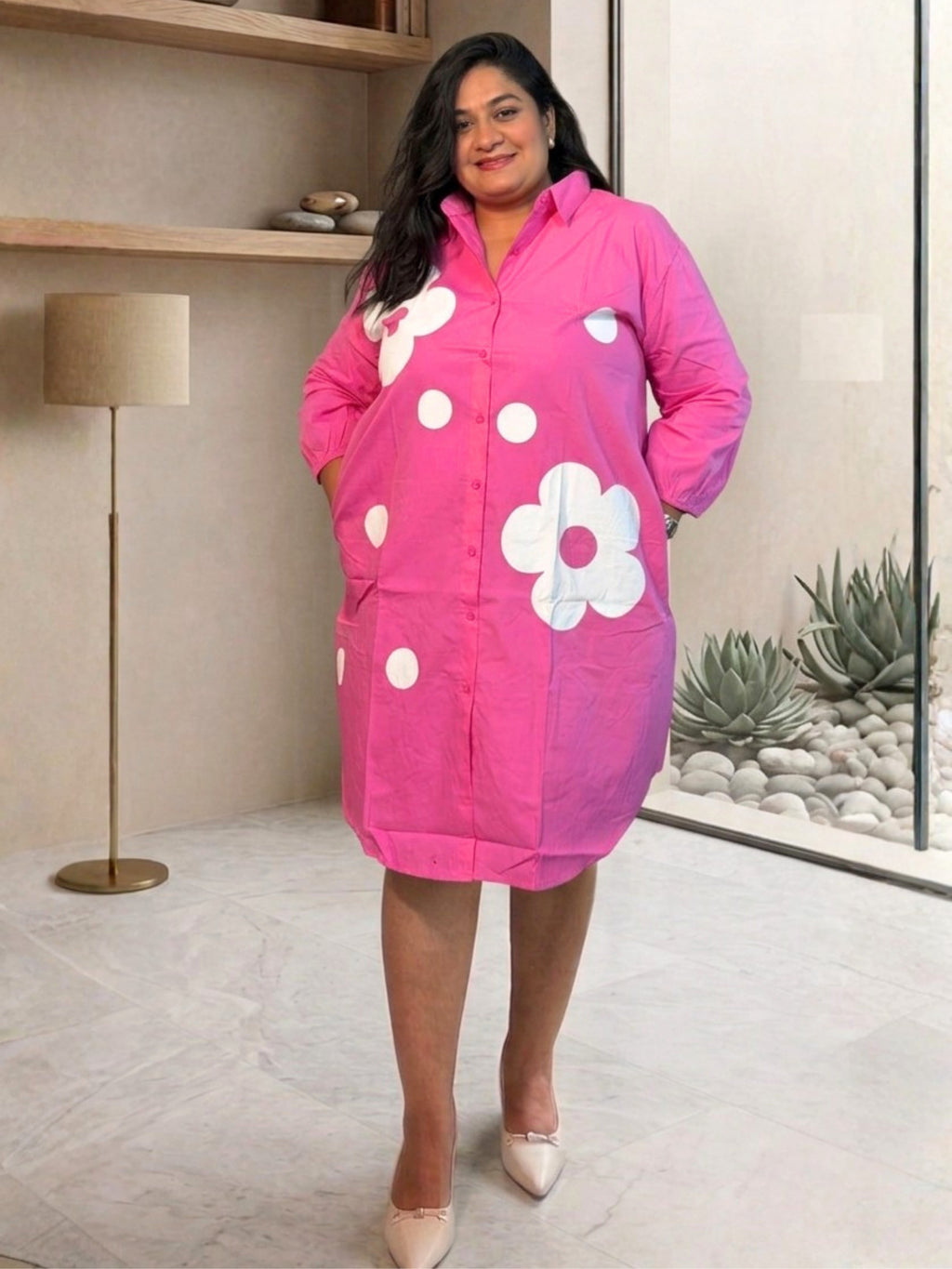 Light Pink Bloom Dot Shirt Dress