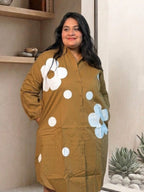 Olive Brown Bloom Dot Shirt Dress